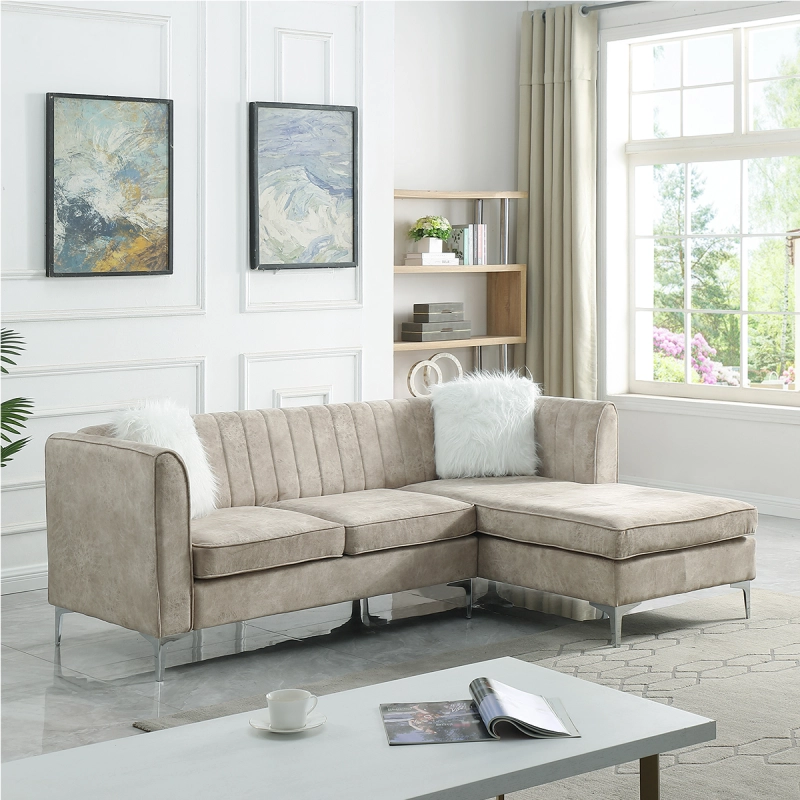 Morden Fort Velvet Sectional Sofa with Right Chaise, Pillow Included