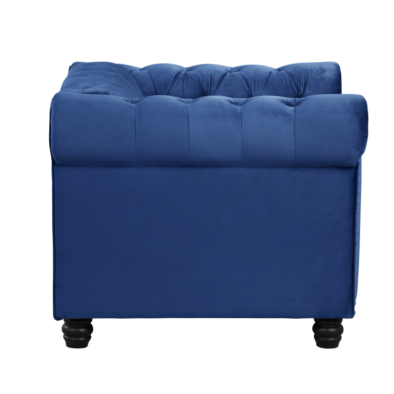 Contemporary Accent Chair with Deep Button Tufting Dutch Velvet  - Blue