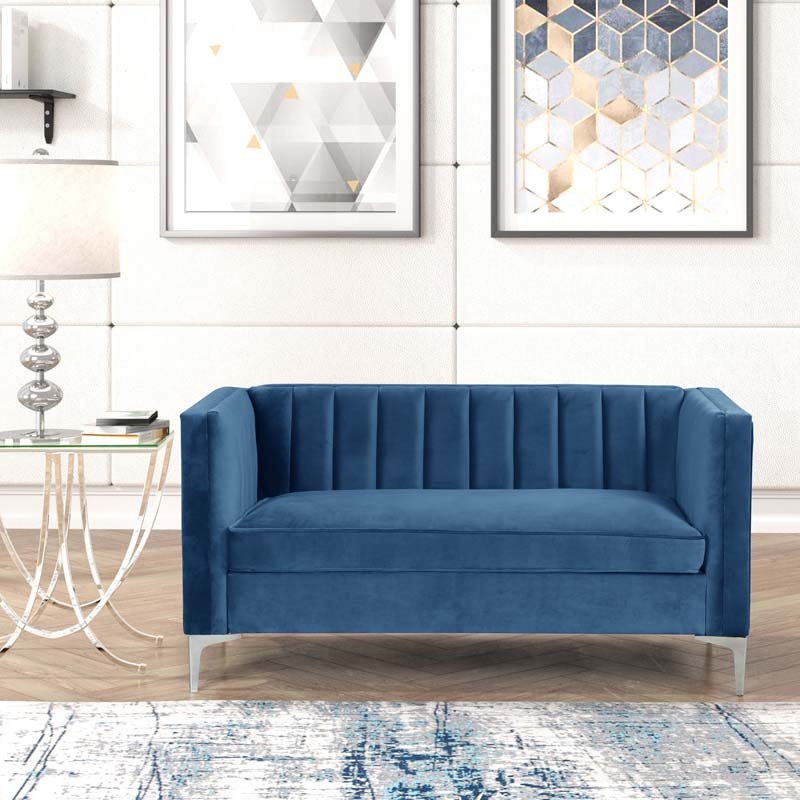 Modern Channel Tufted Velvet Loveseat for Living Room