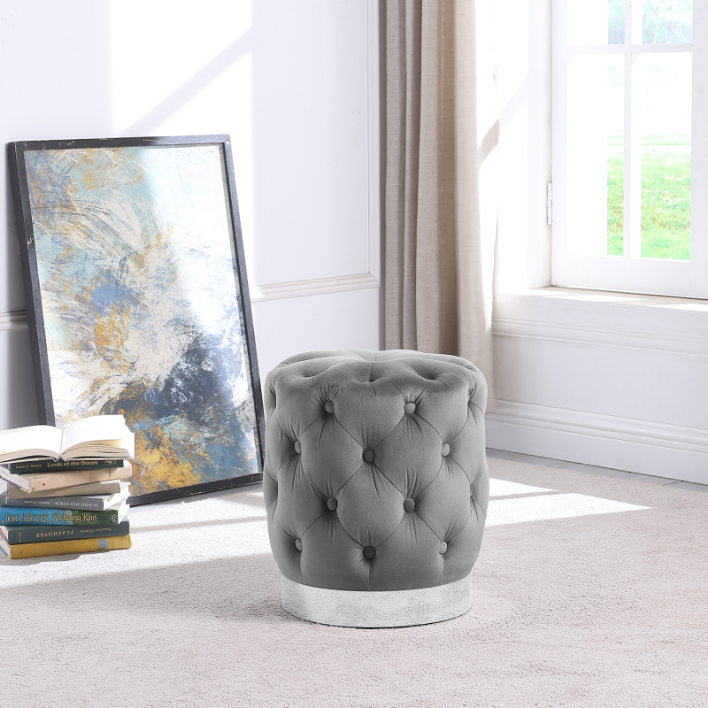 Round Tufted Velvet Ottoman Footrest