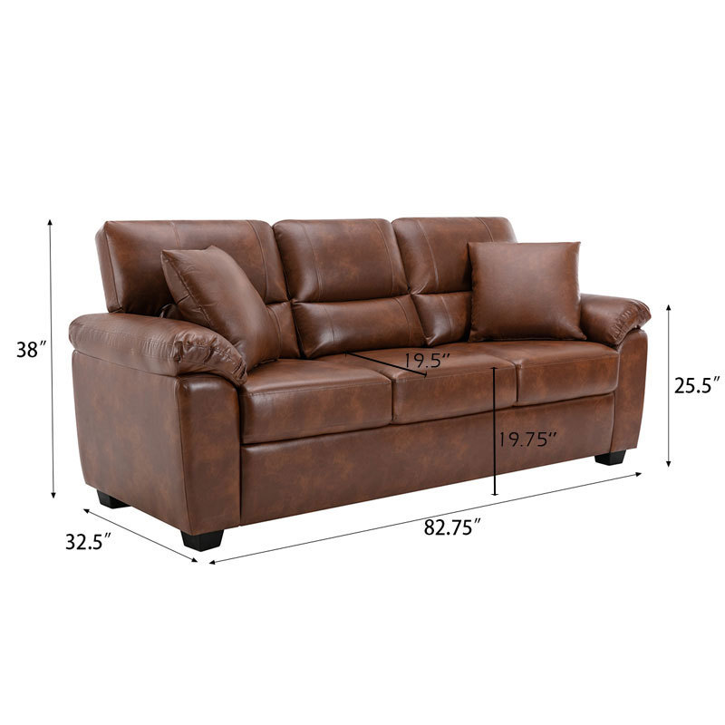 Sofa Collection 3 Pieces  Flared Arm PU Leather Mid-Century Modern Upholstered Sofa