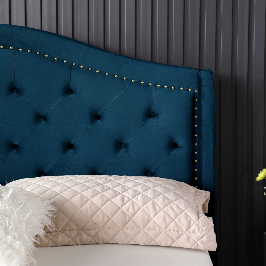 Queen/California King/ King size Velvet Bed Frame Upholstered Platform Bed-Beige