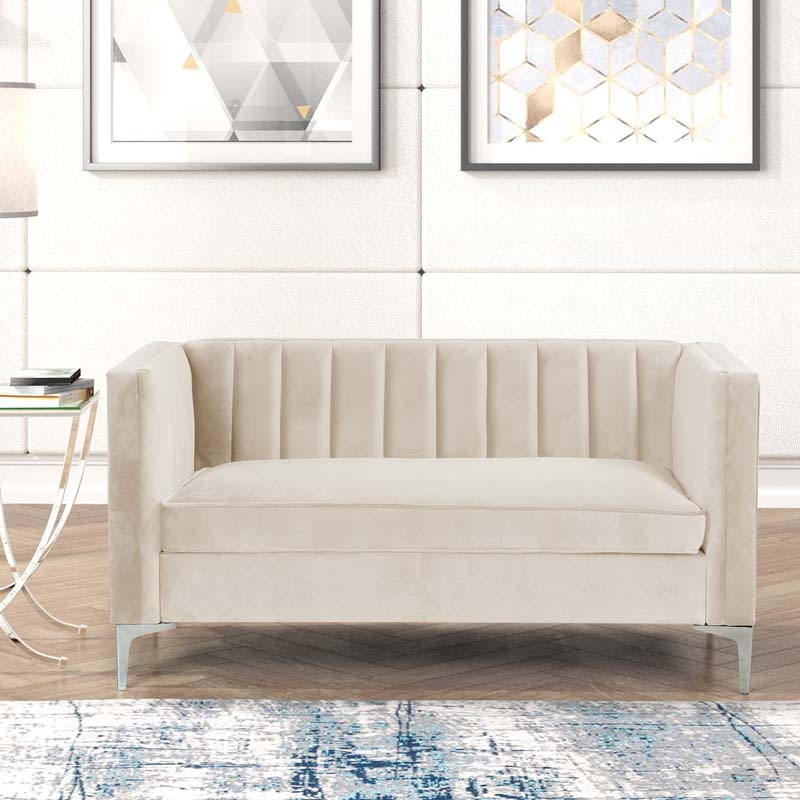 Modern Channel Tufted Velvet Loveseat for Living Room