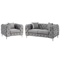Contemporary Sofa sets with Deep Button Tufting Dutch Velvet - Silver Grey