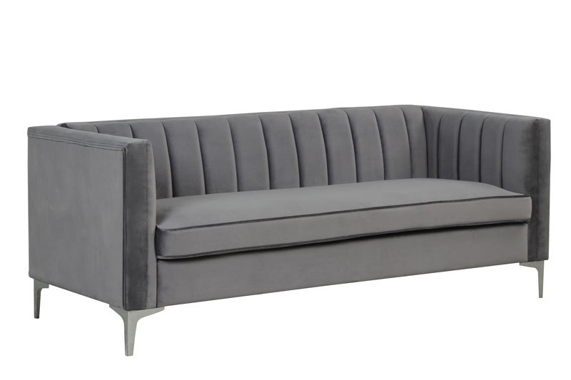 Modern Channel Tufted Velvet  Sofa 3 Seater