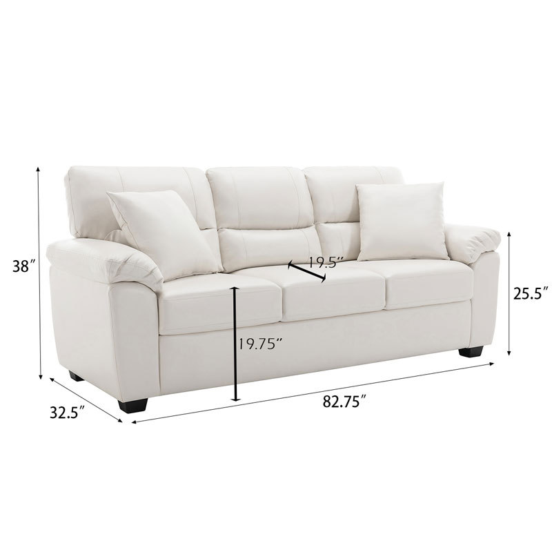 Sofa Collection 83 in Wide Flared Arm PU Leather Mid-Century Modern Upholstered Sofa in