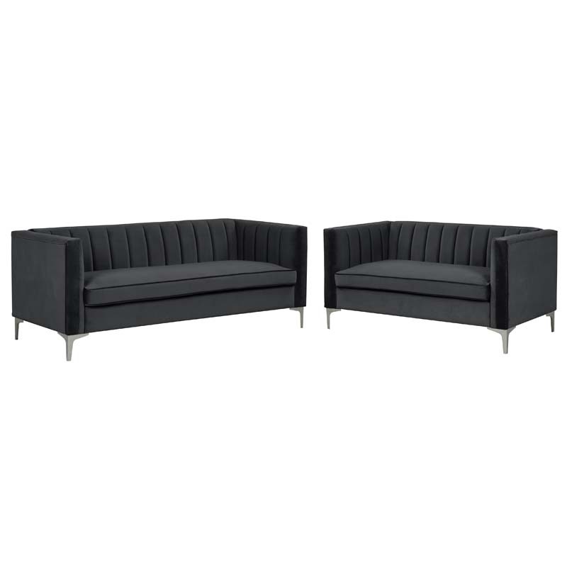 2 Pieces Modern Channel Tufted Velvet Loveseat and Sofa Set