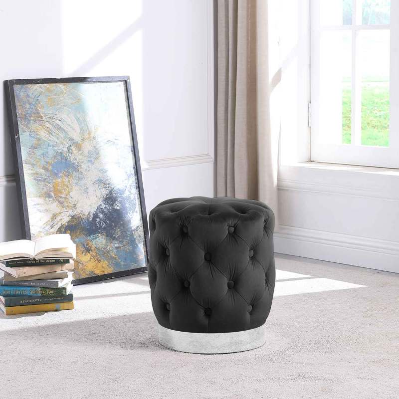 Round Tufted Velvet Ottoman Footrest