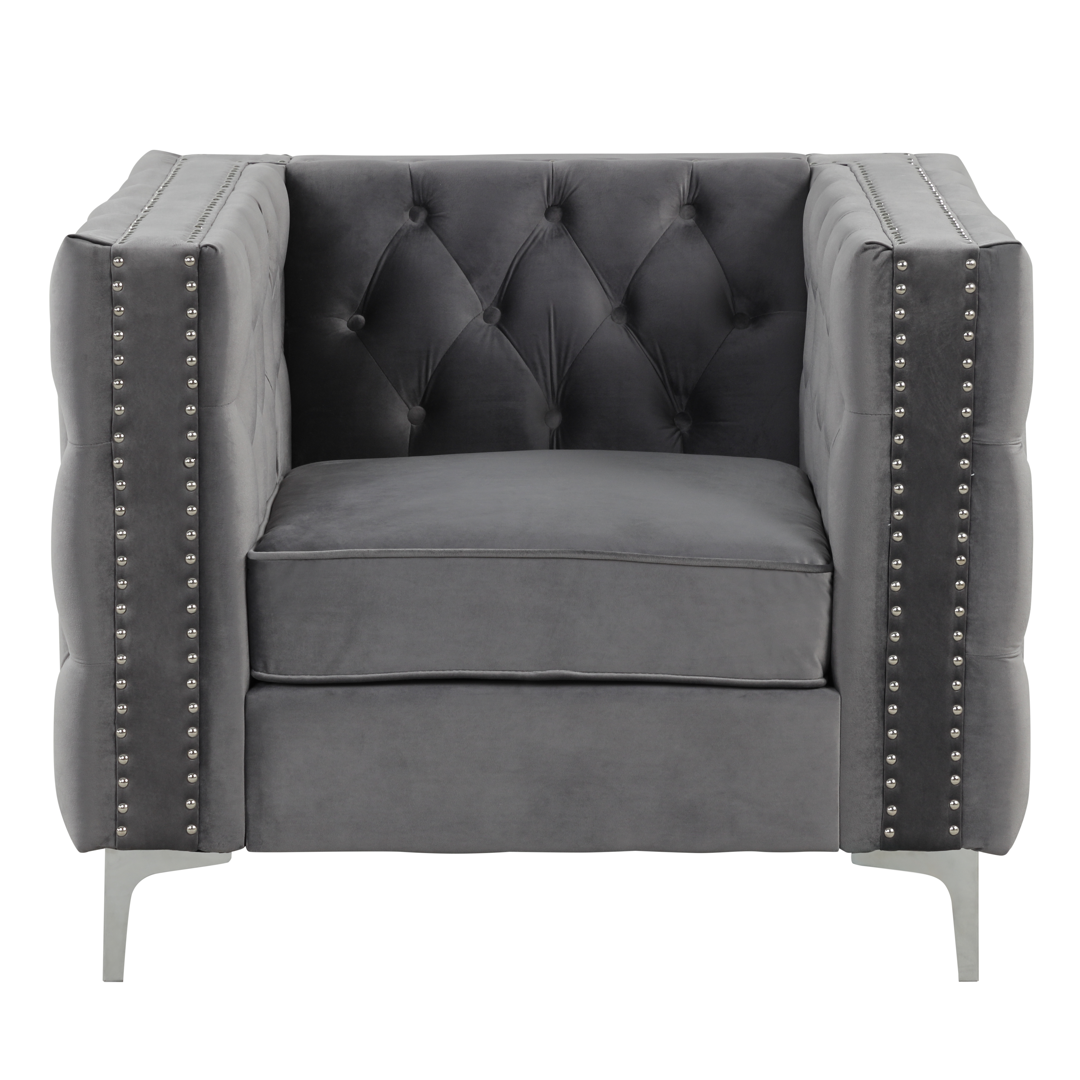 Accent Chair with Deep Dutch Velvet - Grey