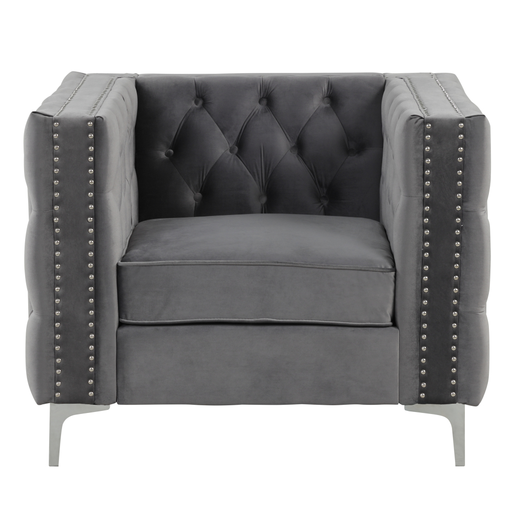 Accent Chair with Deep Dutch Velvet - Grey