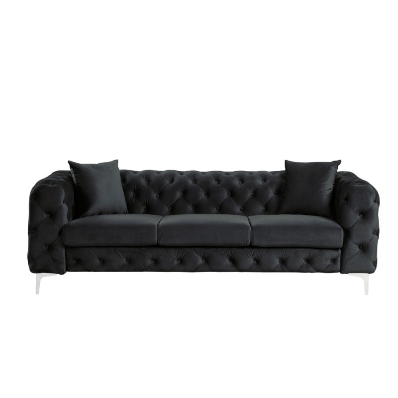 Contemporary Sofa  with Deep Button Tufting Dutch Velvet Black