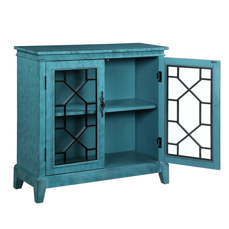 Sideboard & Buffets Cabinet with Iron Framed Glass Doors, Adjustable Shelves Accent Display Storage Distressed Console Cabinet for Entryway Living Room Bedroom Kitchen(Black)