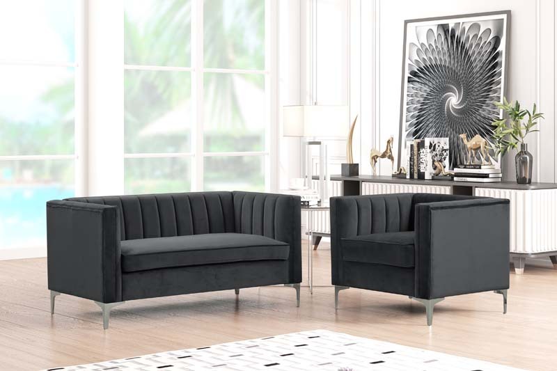 3 Pieces Modern Channel Tufted Velvet Living Room Sets