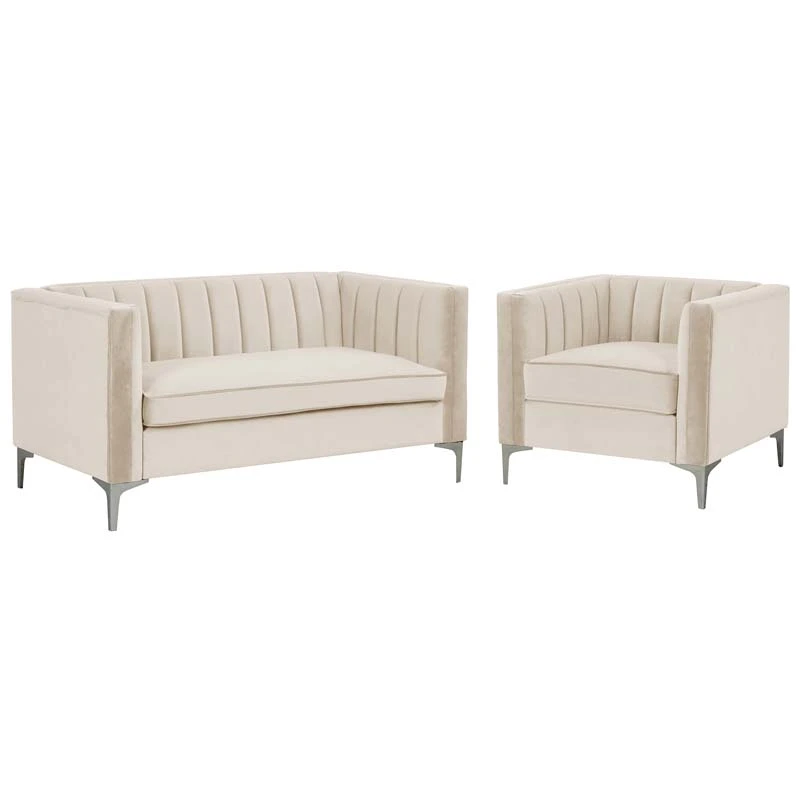 Modern Channel Tufted Velvet  Chair and Loveseat