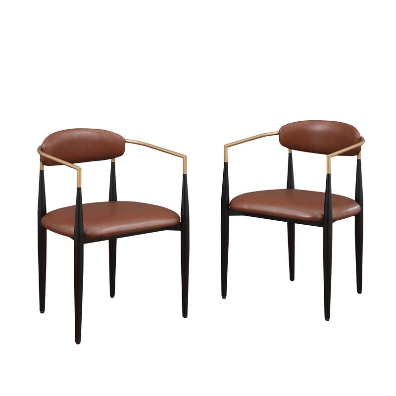 47in.W Round Dining Table Set with Cross Legs, Walnut Wood Top Modern Chair Minimalist Style Hollow Design with Metal Frame
