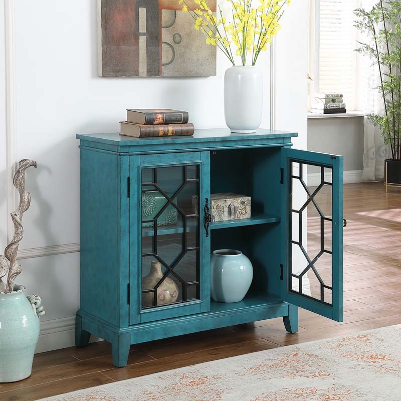 Sideboard & Buffets Cabinet with Iron Framed Glass Doors, Adjustable Shelves Accent Display Storage Distressed Console Cabinet for Entryway Living Room Bedroom Kitchen(Brown)