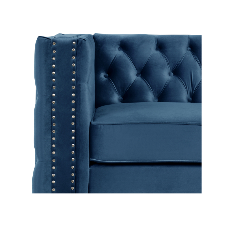 Modern Loveseat with Deep Dutch Velvet - Blue