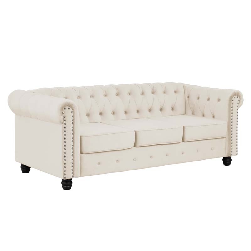 Chesterfield Furniture Chair and Sofa Sets 2 Pieces Velvet - Beige