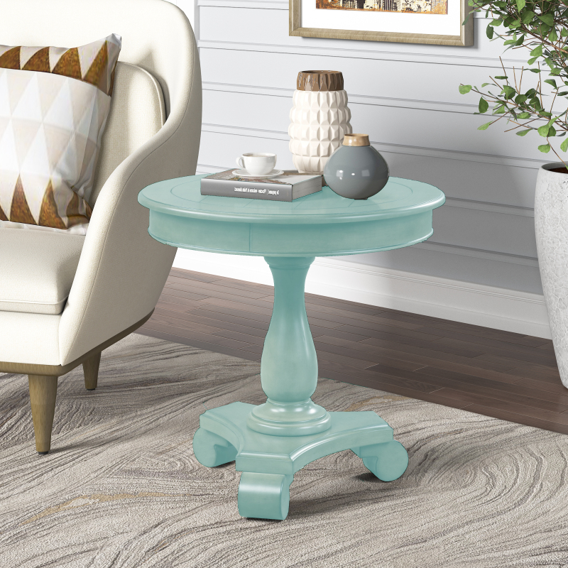 Round End Table Small Wood Pedestal Side Table