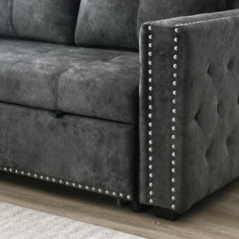 Velvet Reversible Sleeper Sectional Sofa with Storage in Black