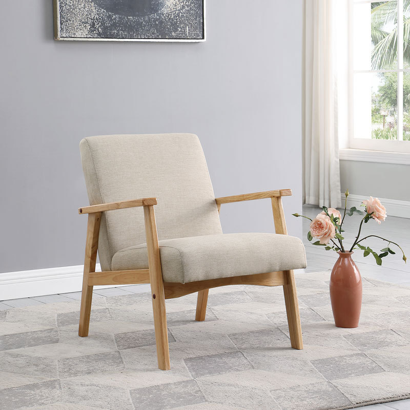 Mid Century Armchair with Wood Frames Linen Upholstered Accent Chair for Living Room