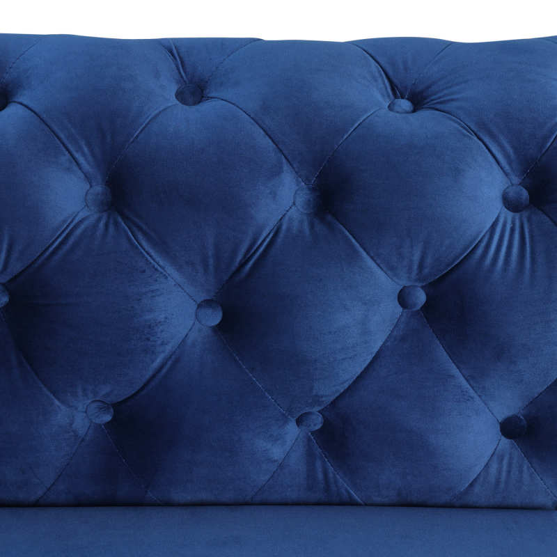 Contemporary Sofa with Deep Button Tufting Dutch Velvet - Navy Blue