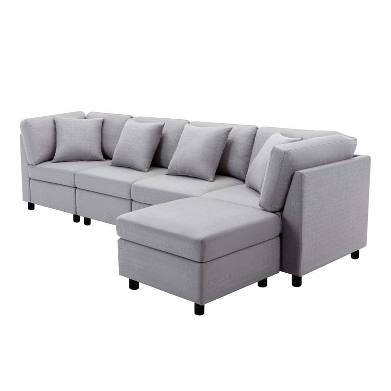 L-Shaped Sectional Sofa Modular Sofa Couch with Ottoman, Modern Beige Linen 4 Seater Sectional Convertible U Shaped Sofa for Living Room, Apartment, Easy Assembly