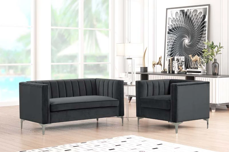 Modern Channel Tufted Velvet  Chair and Loveseat