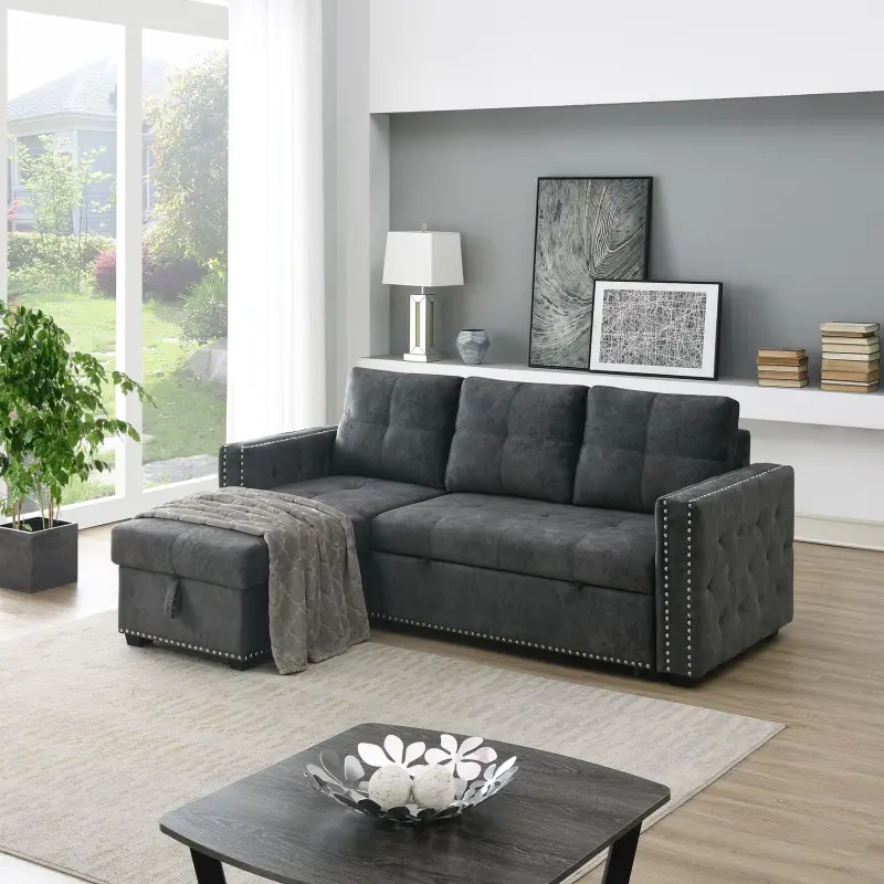 Velvet Sleeper Sofa Sectional Sofa Bed with Storage