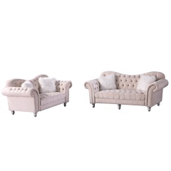 Luxury Classic America Chesterfield Loveseat and Sofa Tufted Camel Back in Beige