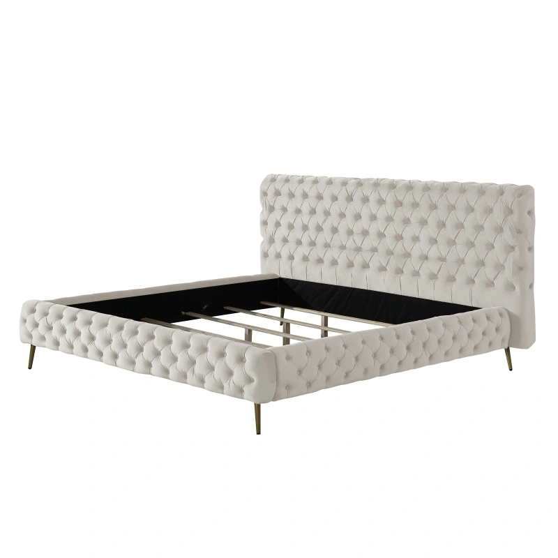 Queen Contemporary Tufted Bed Frame - Cream