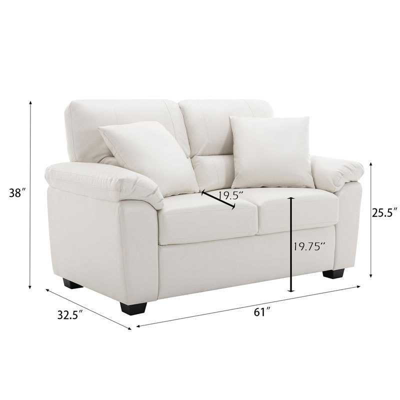 Sofa Collection 2 Pieces  Flared Arm PU Leather Mid-Century Modern Upholstered Sofa in White