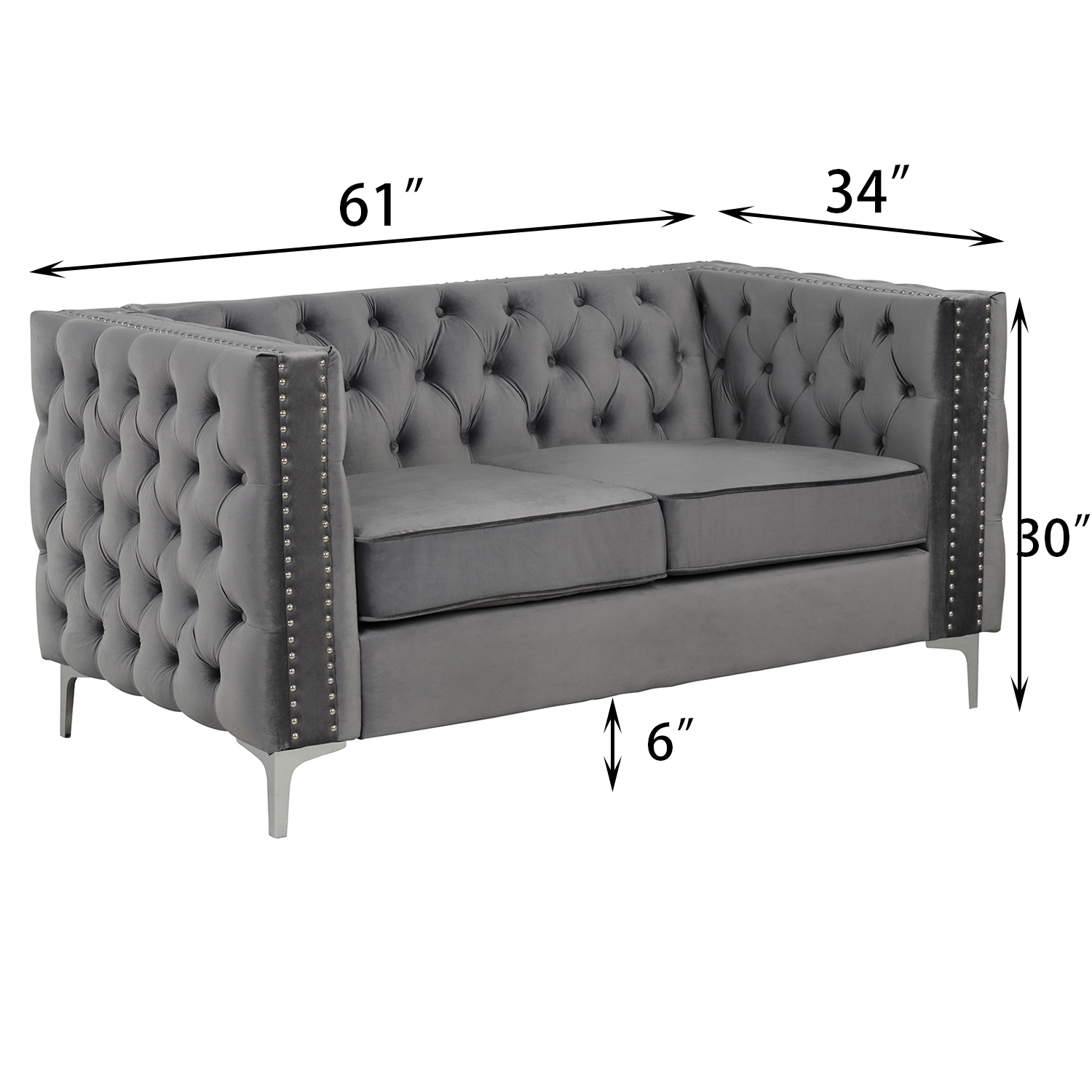 Couches for Living Room 3 Pieces Velvet  - Grey