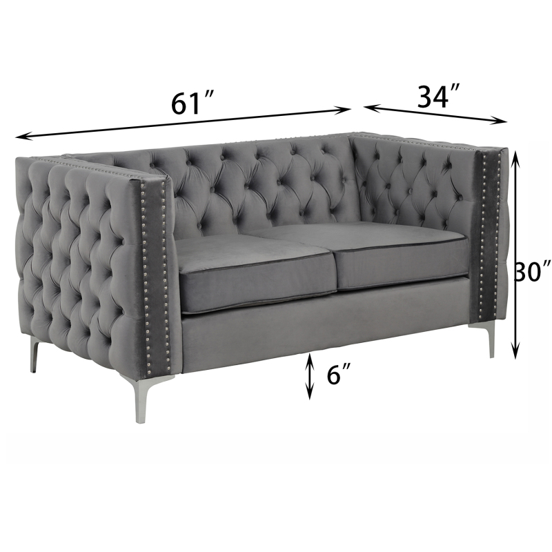 Couches for Living Room 3 Pieces Velvet  - Grey