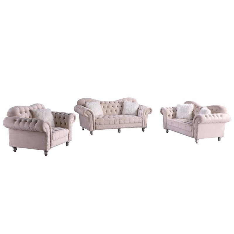 3 Pieces Luxury Classic America Chesterfield Tufted Camel Back