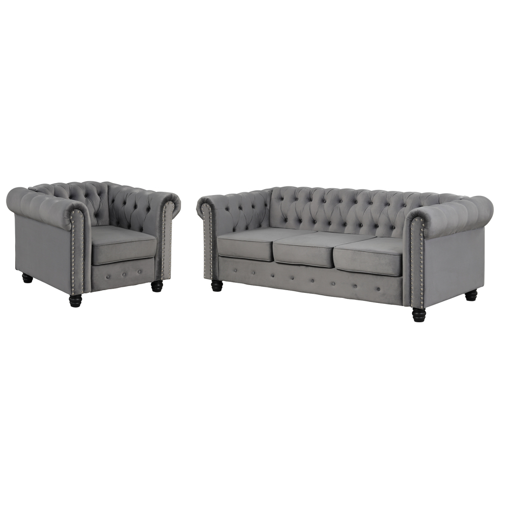 Chesterfield Furniture Sets 2 pieces - Velvet Grey