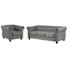 Chesterfield Furniture Chair and Sofa Sets 2 pieces - Velvet Grey