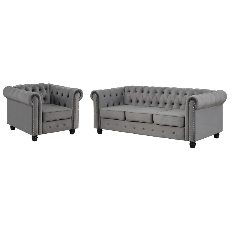 Chesterfield Furniture Sets 2 pieces - Velvet Grey