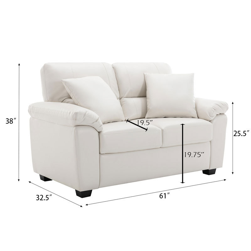 Garrin Series 61 in. White PU Leather 2-Seater Loveseat with Pillows