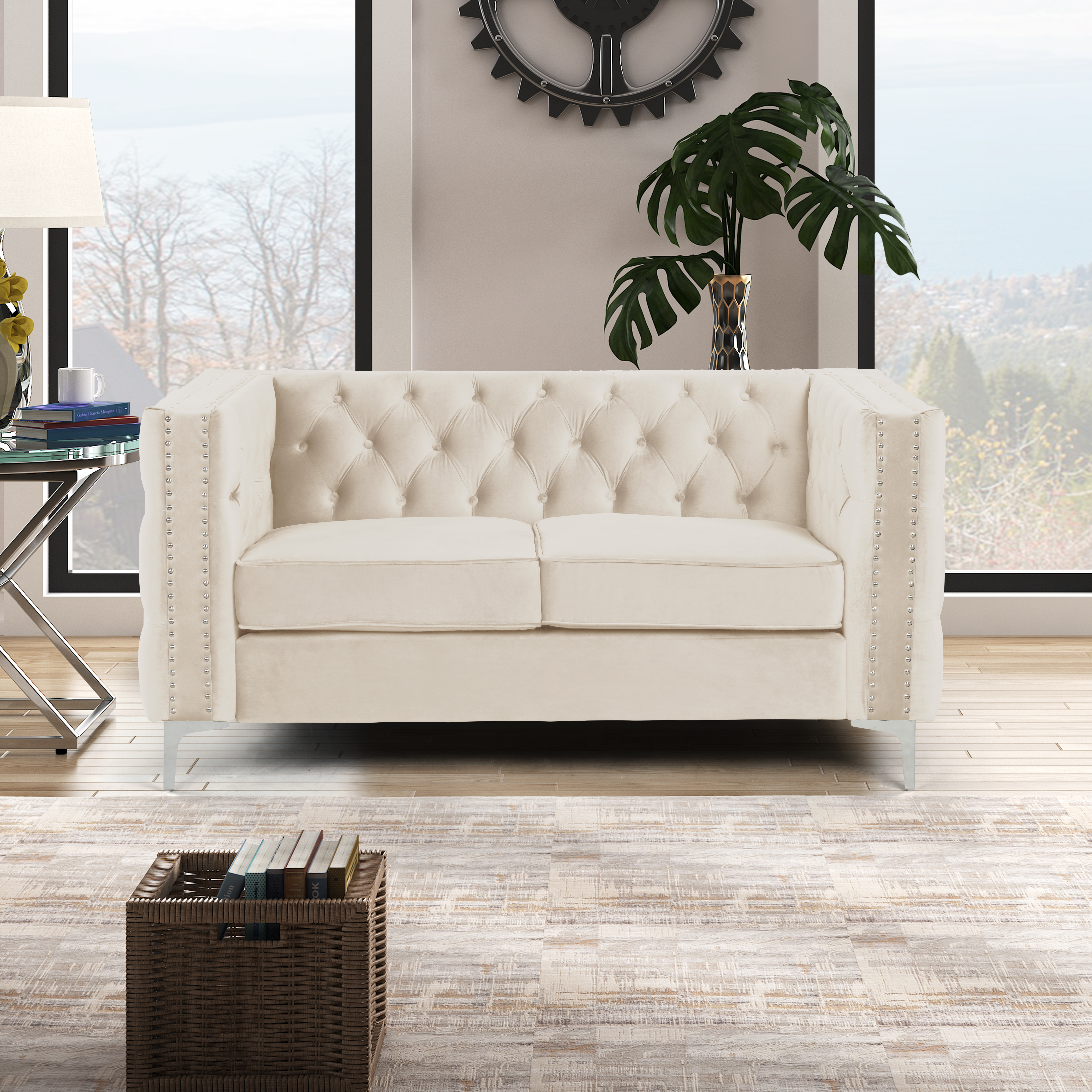 3 Pieces Living Room Furniture Sets Couches Velvet - Beige