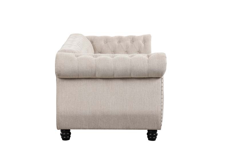 Linen Chesterfield Sofa Set With Roll Arms