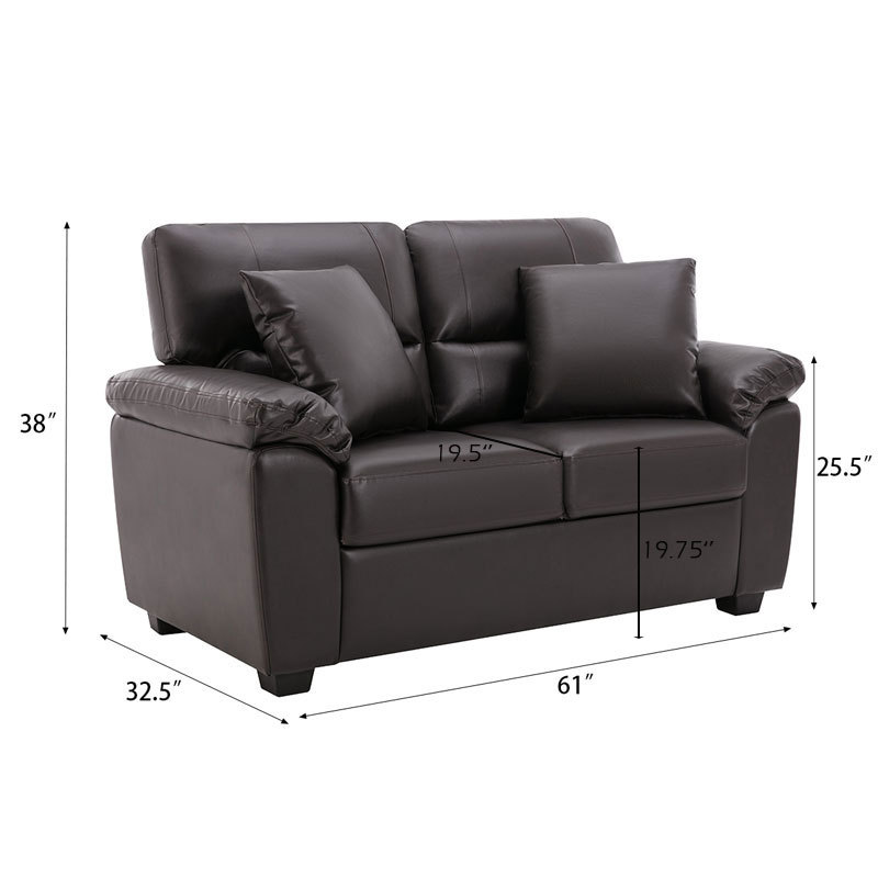 Sofa Collection 2 Pieces  Flared Arm PU Leather Mid-Century Modern Upholstered Sofa in Brown
