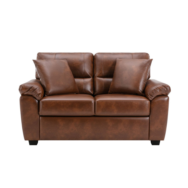 Garrin Series 61 in. Brown PU Leather 2-Seater Loveseat with Pillows