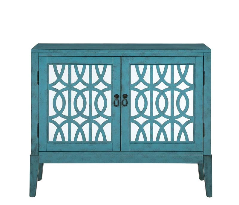 Sideboard Buffets Kitchen Storage Cabinet with Framed Mirror Doors, 3 Door Adjustable Shelves Accent Display Storage Distressed Console Cabinet for Entryway Living Room (Grey)