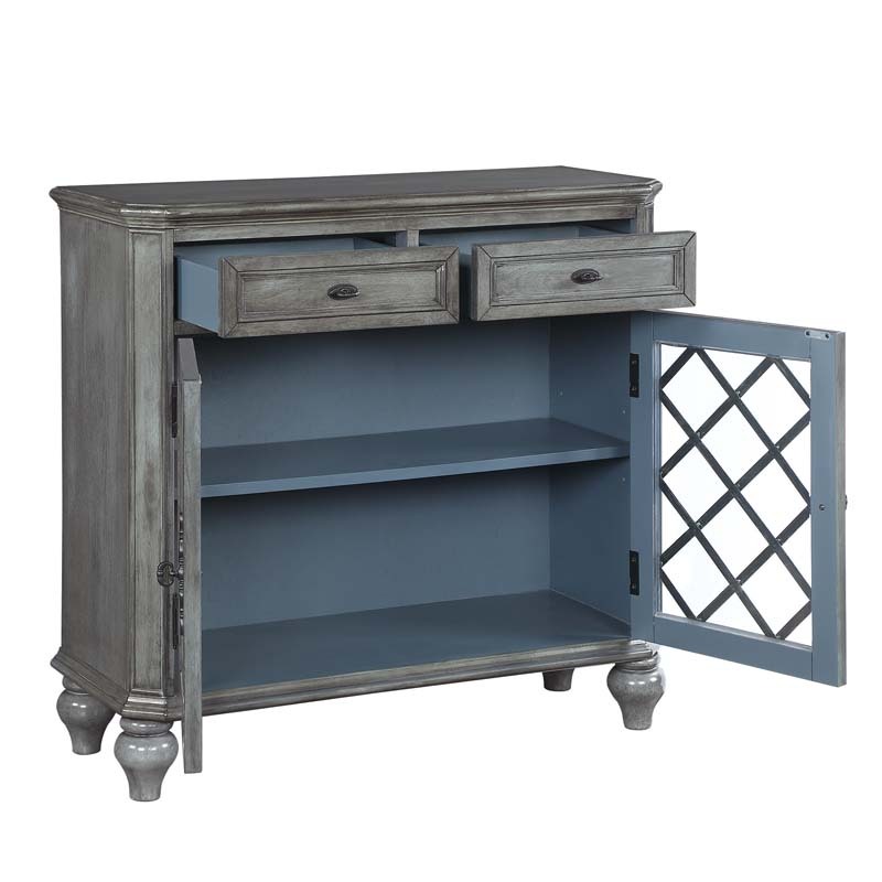 Retro Buffet Cabinet Sideboard with Storage, 2 Drawers, 2 Doors and Adjustable Shelves with Iron Framed Glass Doors Accent Table Display Storage Distressed Console Cabinet (Grey)