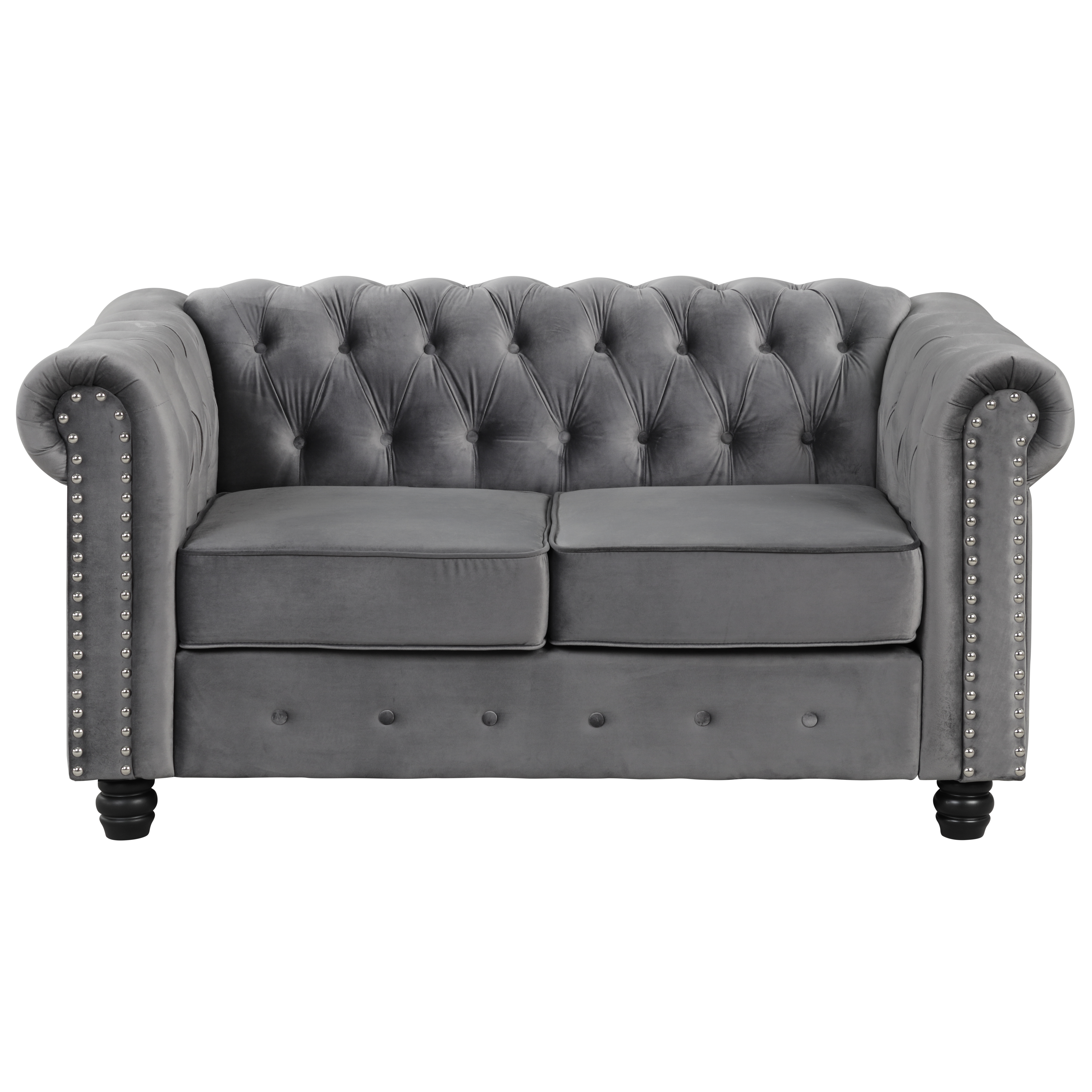 Contemporary Love Seat with Deep Button Tufting Dutch Velvet - Light Grey