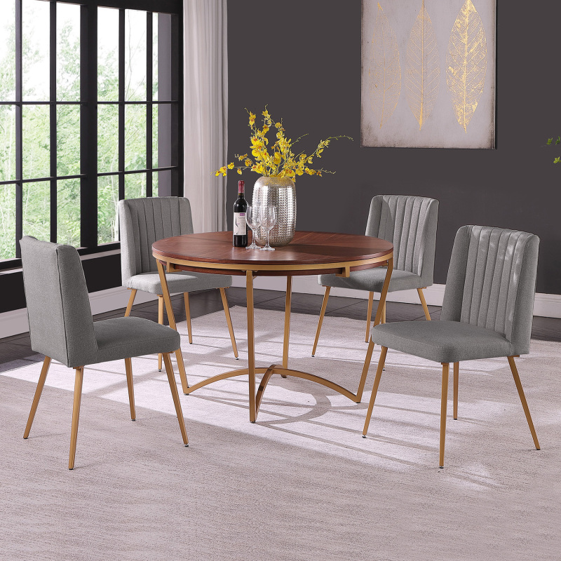 Round Dining Table Set for 4 Velvet Upholstered Chair