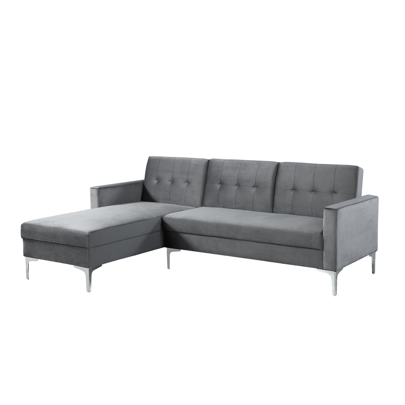 Velvet Sectional Sofa, L Shaped Reversible Adjustable Futon Chaise Couch