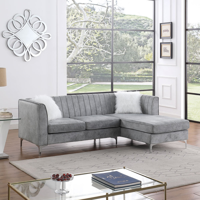 Morden Fort Velvet Sectional Sofa with Right Chaise, Pillow Included