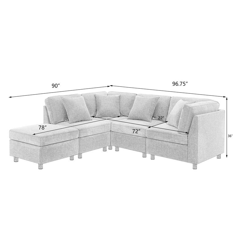 L-Shaped Sectional Sofa Modular Sofa Couch with Ottoman, Modern Beige Linen 4 Seater Sectional Convertible U Shaped Sofa for Living Room, Apartment, Easy Assembly